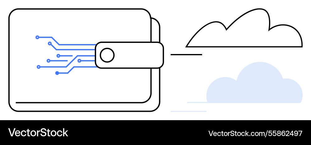 Digital wallet transferring data to cloud storage Digital wallet transferring data to cloud storage vector image