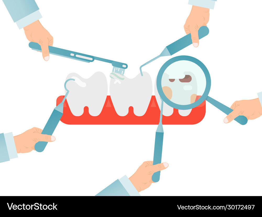 Hands with dentist instruments checking teeths Hands with dentist instruments checking teeths vector image