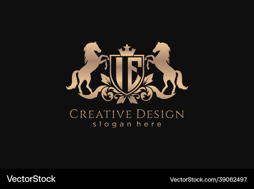 Initial ie retro golden crest with shield and two Initial ie retro golden crest with shield and two vector image