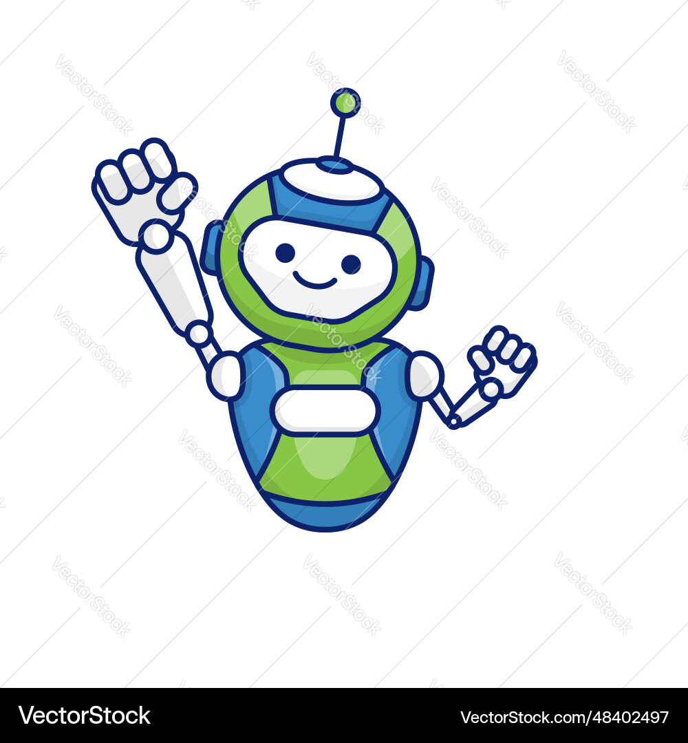 Robot character pose happy jumping Robot character pose happy jumping vector image