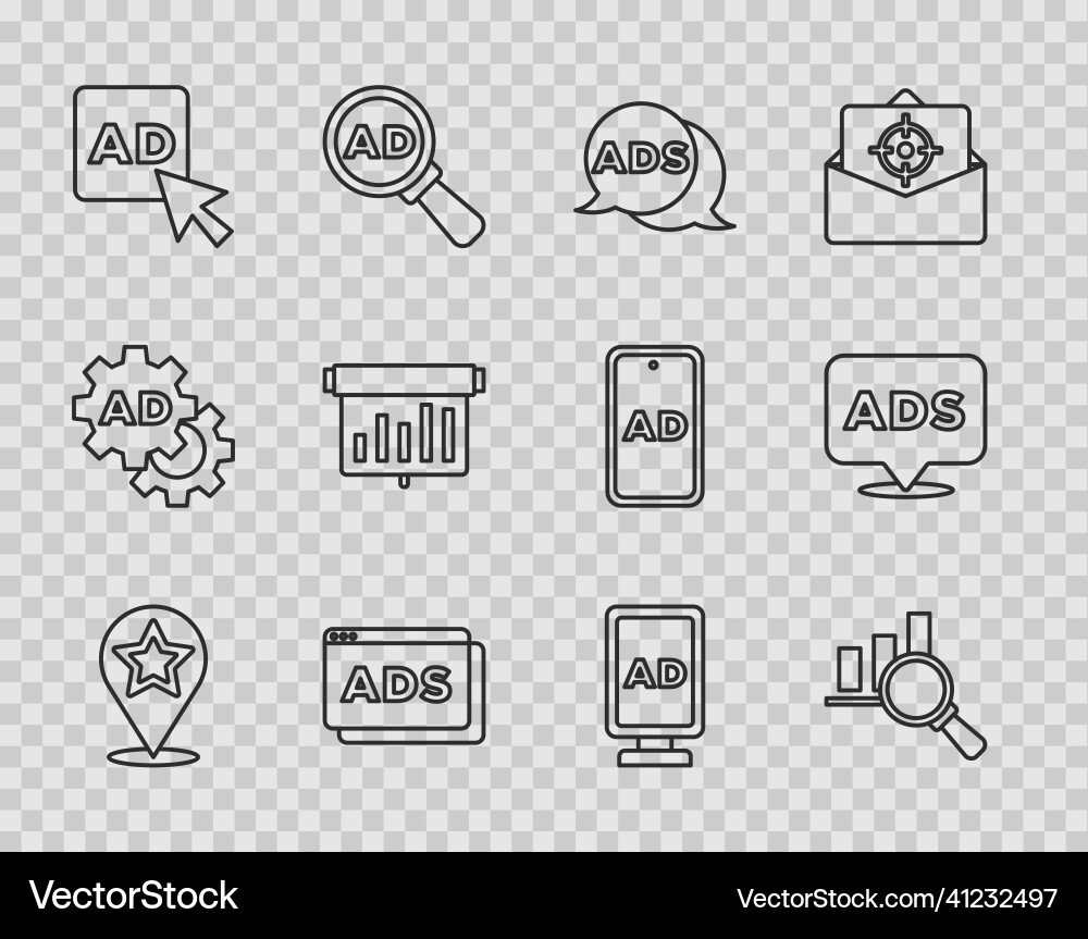 Set line map pointer with star magnifying glass Vector Image