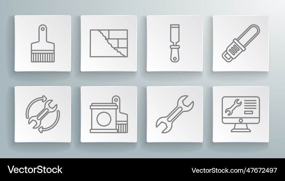 Set line wrench and arrows as workflow bricks Set line wrench and arrows as workflow bricks vector image