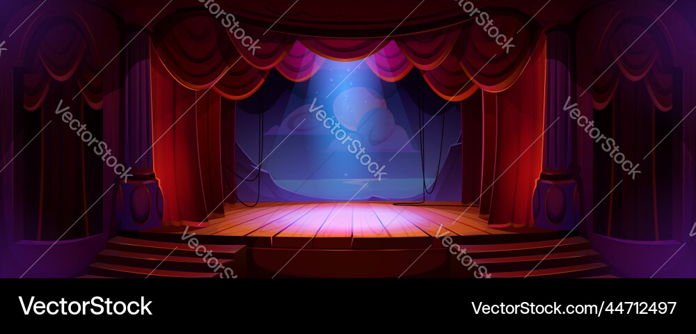 Theater stage with red curtains spotlights decor Theater stage with red curtains spotlights decor vector image