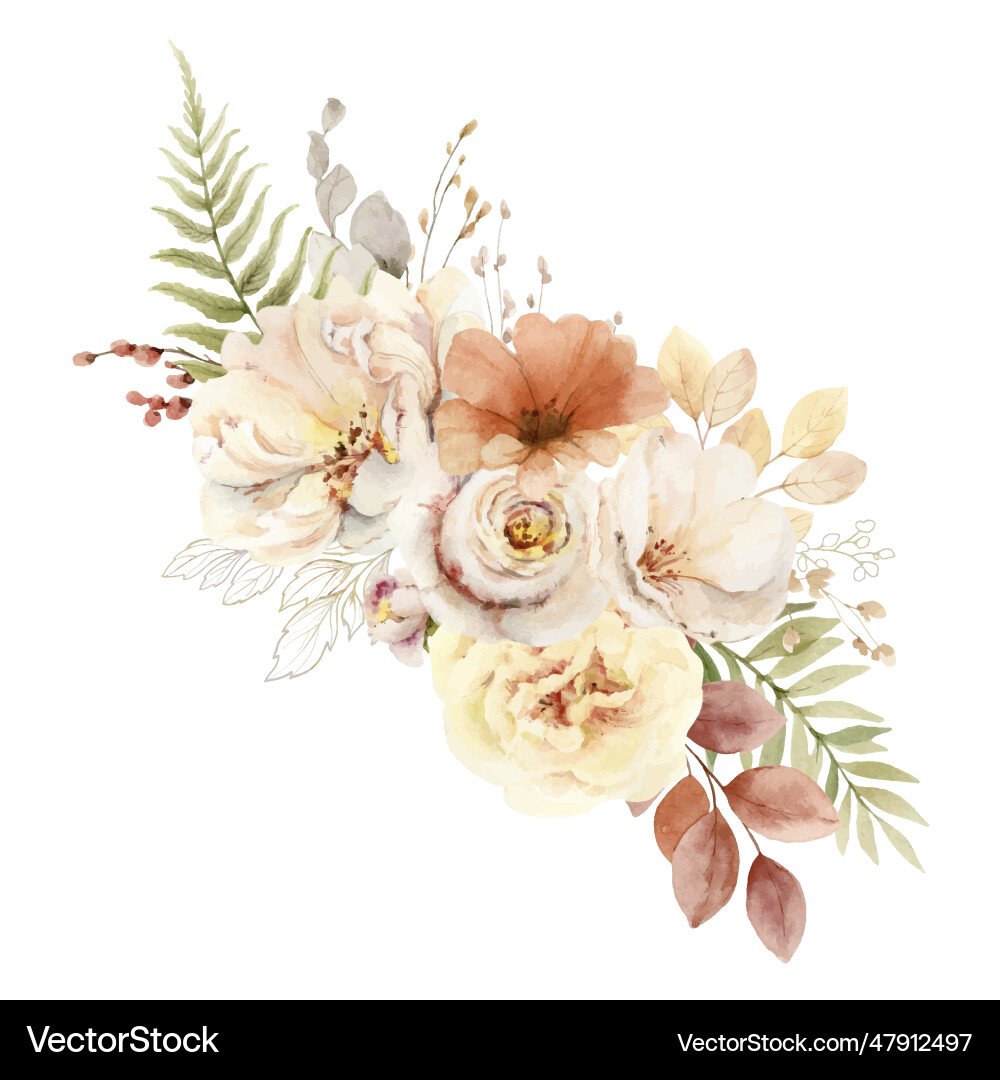 Watercolor Autumn Floral Wreath Vector Image
