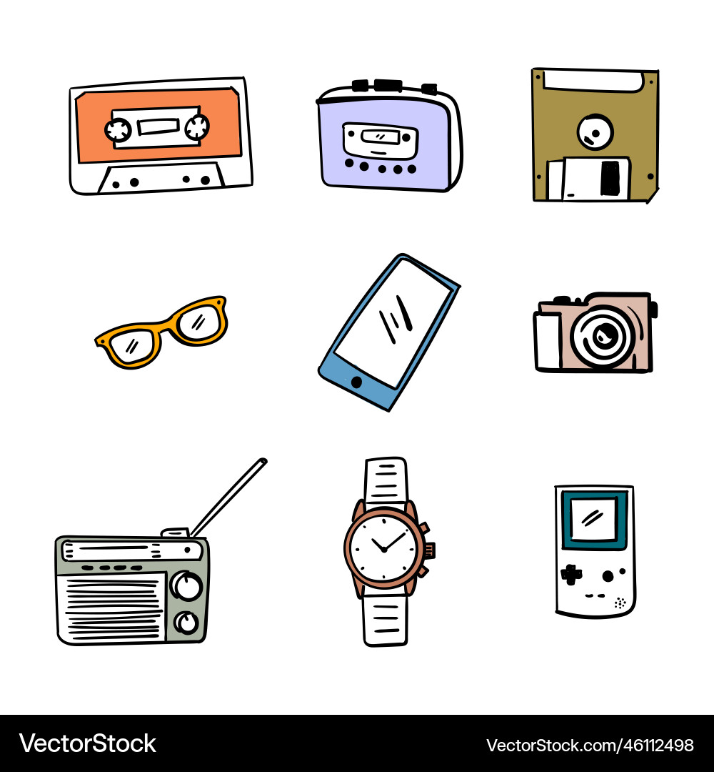 90s stuff nostalgia elements with walkman disk 90s stuff nostalgia elements with walkman disk vector image