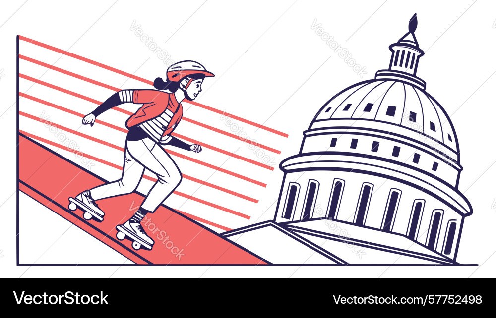 Dynamic rollerblader at capitol building art Vector Image