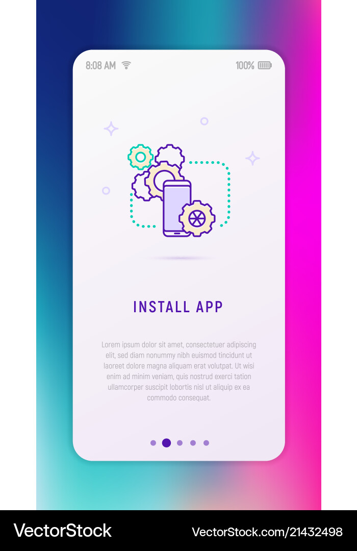 Install app on smartphone thin line icon vector image