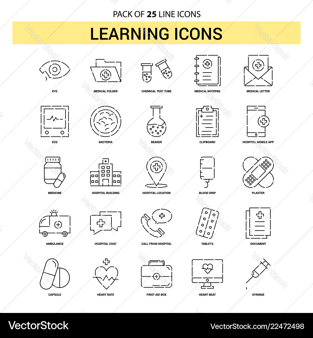 Learning icons line icon set - 25 dashed outline Learning icons line icon set - 25 dashed outline vector image