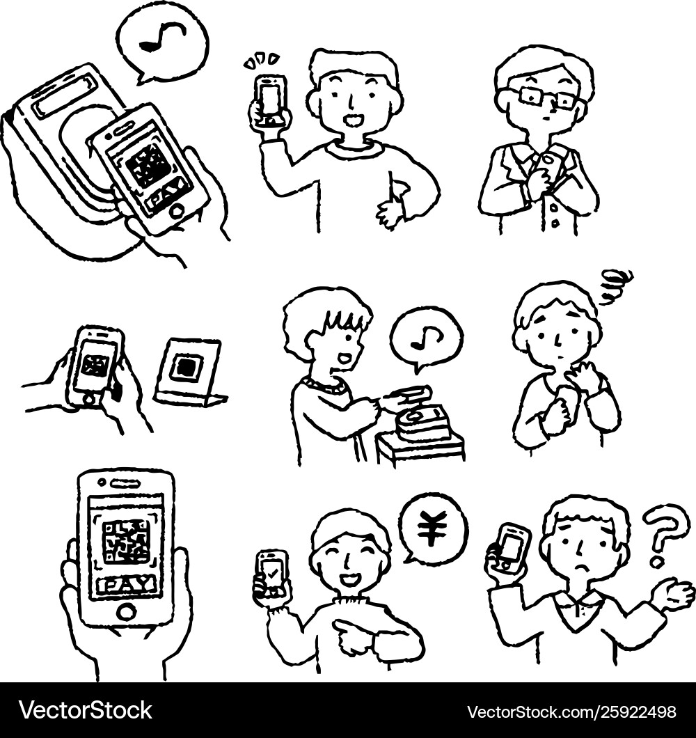 Monochrome analog-style man using smartphone Vector Image