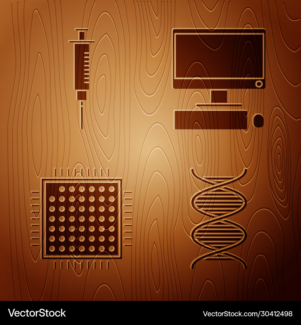 Set dna symbol syringe processor and computer vector image