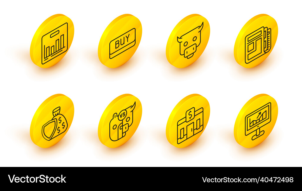 Set line computer with growth graph bank building Set line computer with growth graph bank building vector image