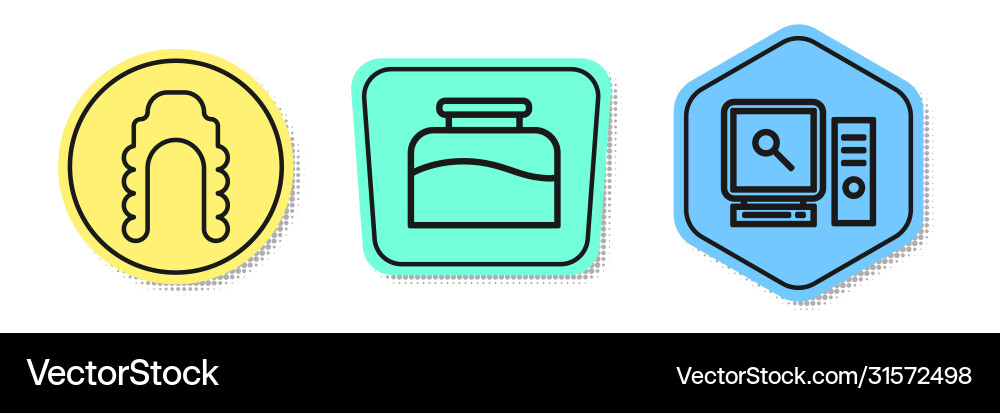 Set line judge wig inkwell and search on computer Set line judge wig inkwell and search on computer vector image