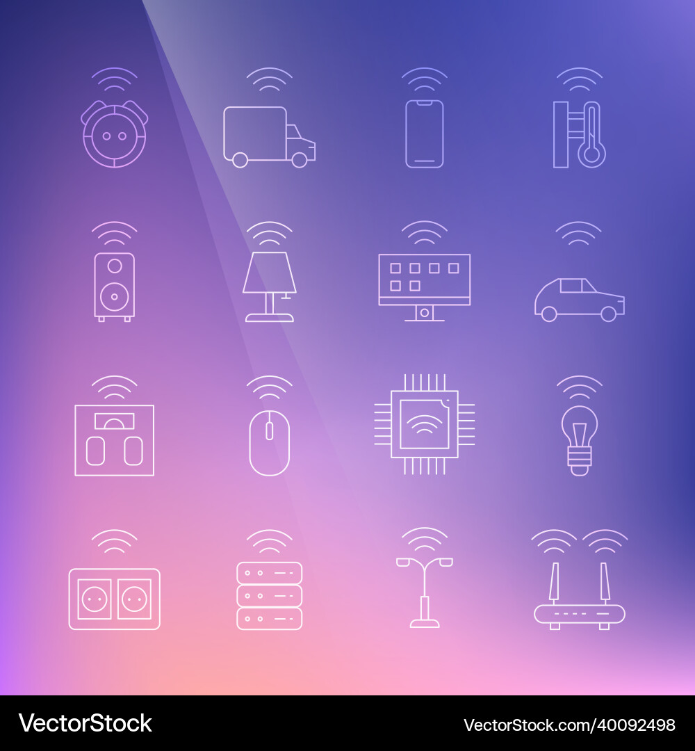 Set line router and wi-fi signal smart light bulb Set line router and wi-fi signal smart light bulb vector image