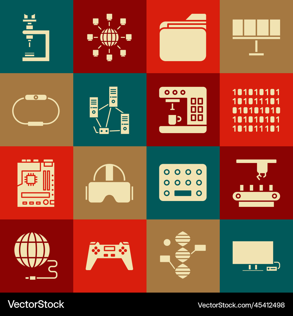Set smart tv factory conveyor system belt binary Vector Image