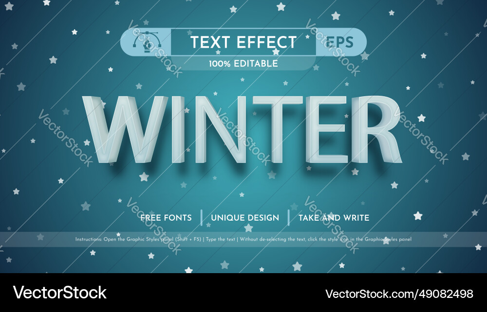 Winter - editable text effect font style vector image