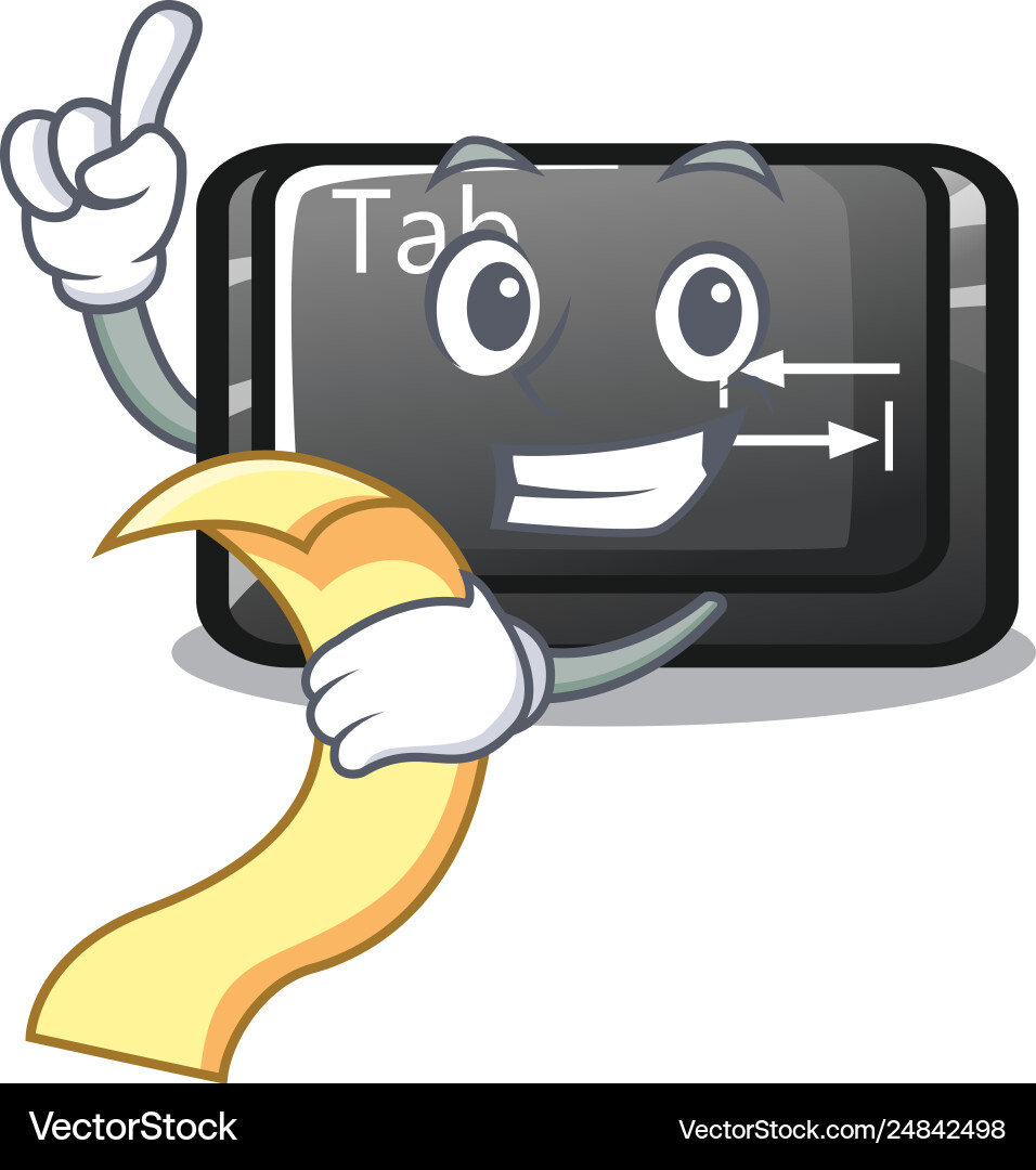 With menu tab button attached to cartoon keyboard With menu tab button attached to cartoon keyboard vector image