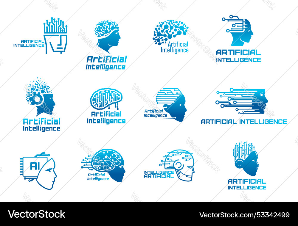 Ai artificial intelligence icons robot tech brain Ai artificial intelligence icons robot tech brain vector image