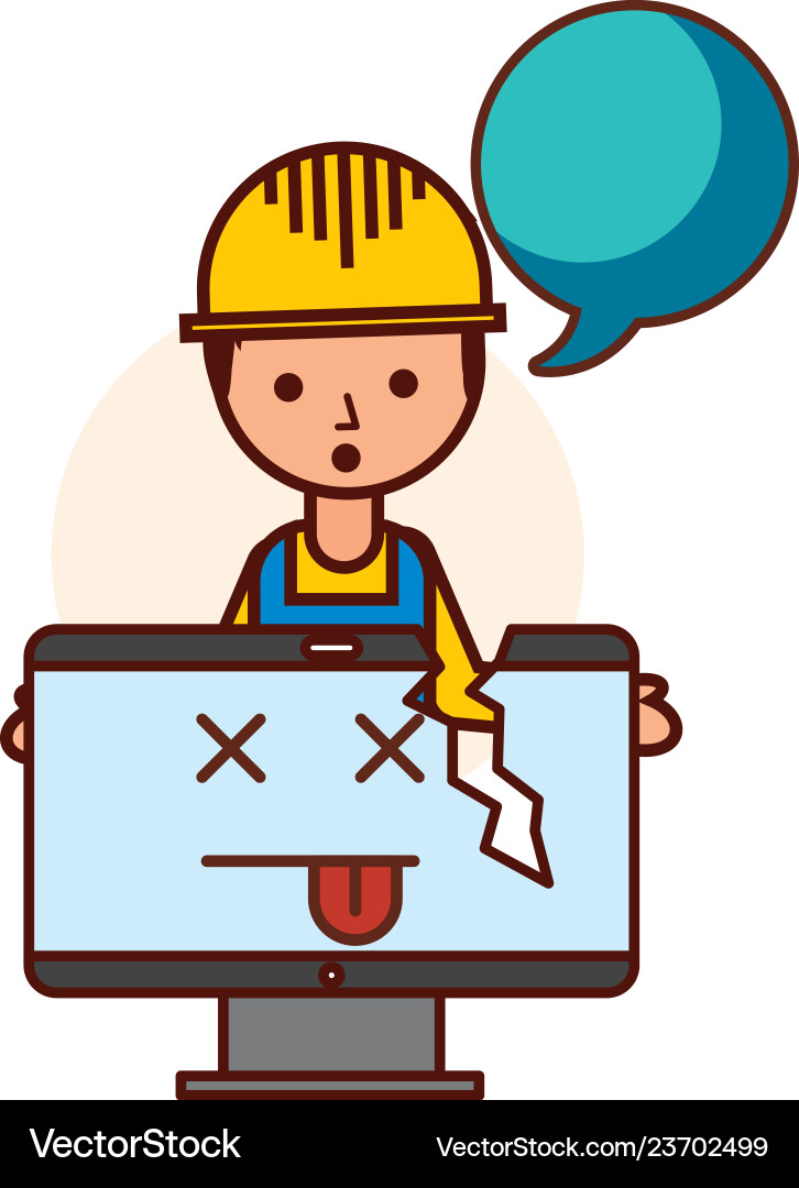 Builder computer failure broken error Vector Image