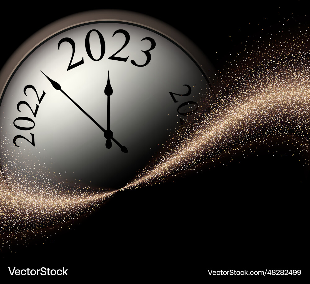 Clock showing 2023 on black background Clock showing 2023 on black background vector image