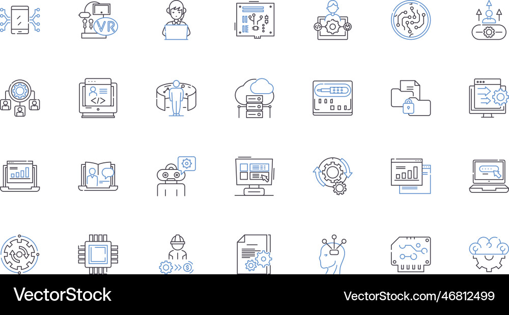 Coding Software-Line-Symbole Sammlung Compiler Vektorbild