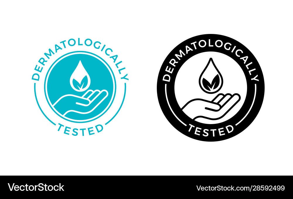 Dermatologisch getestetes Etikett mit Wassertropfen Dermatologisch getestetes Etikett mit Wassertropfen vektorbild