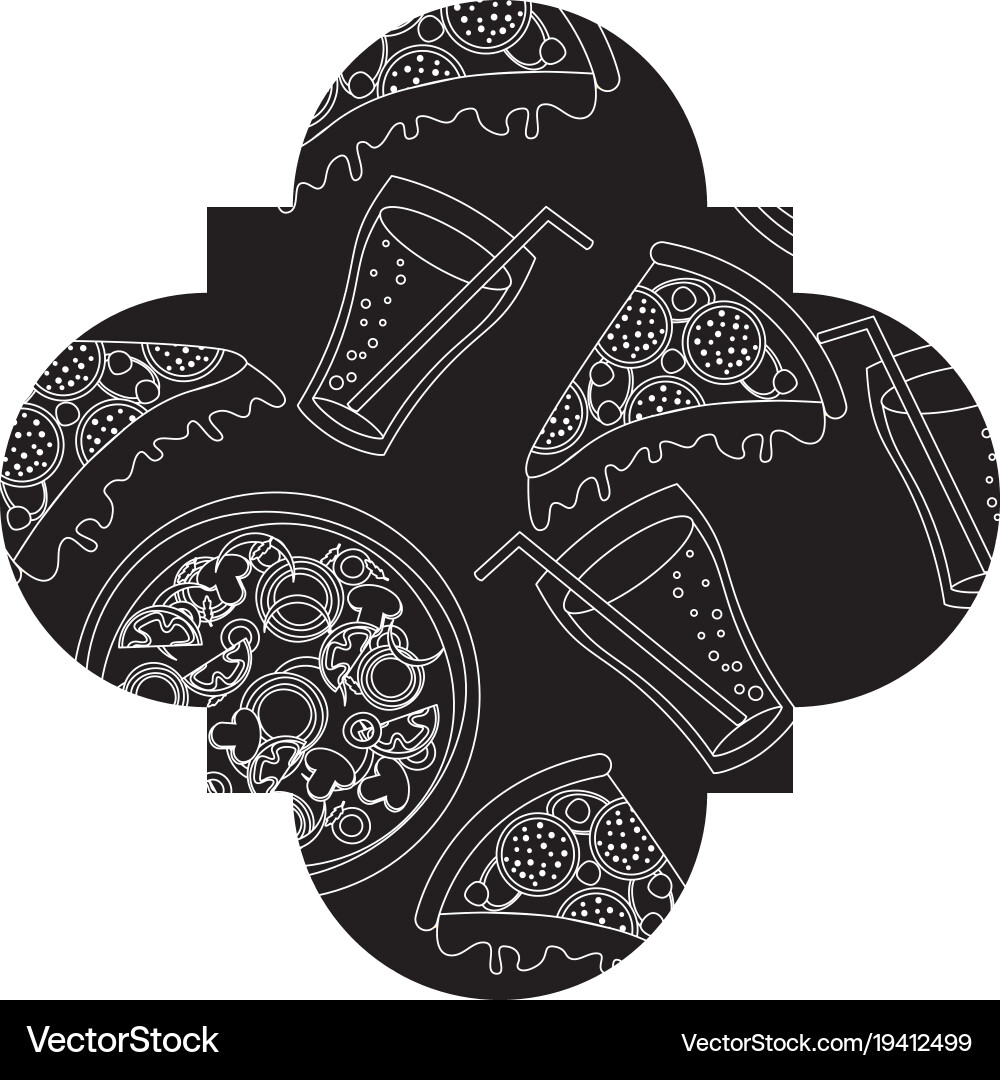 Frame with pizza and soda pattern background Vector Image