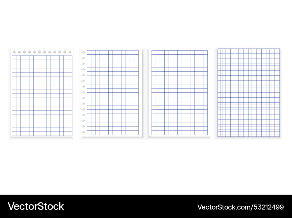 Graph paper sheets set of grid pages blue lines Vector Image