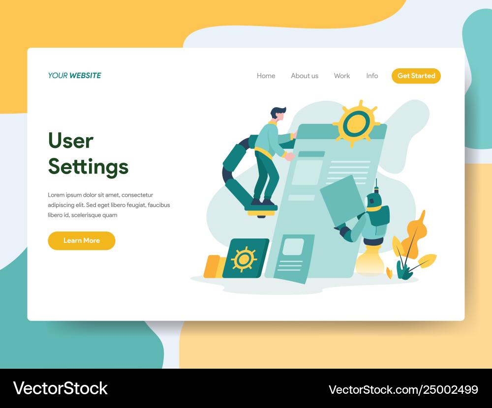 Landing page template user settings concept Landing page template user settings concept vector image