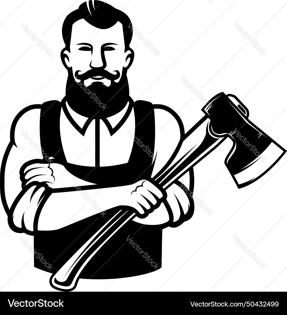 Lumberjack with axe design element for emblem vector image