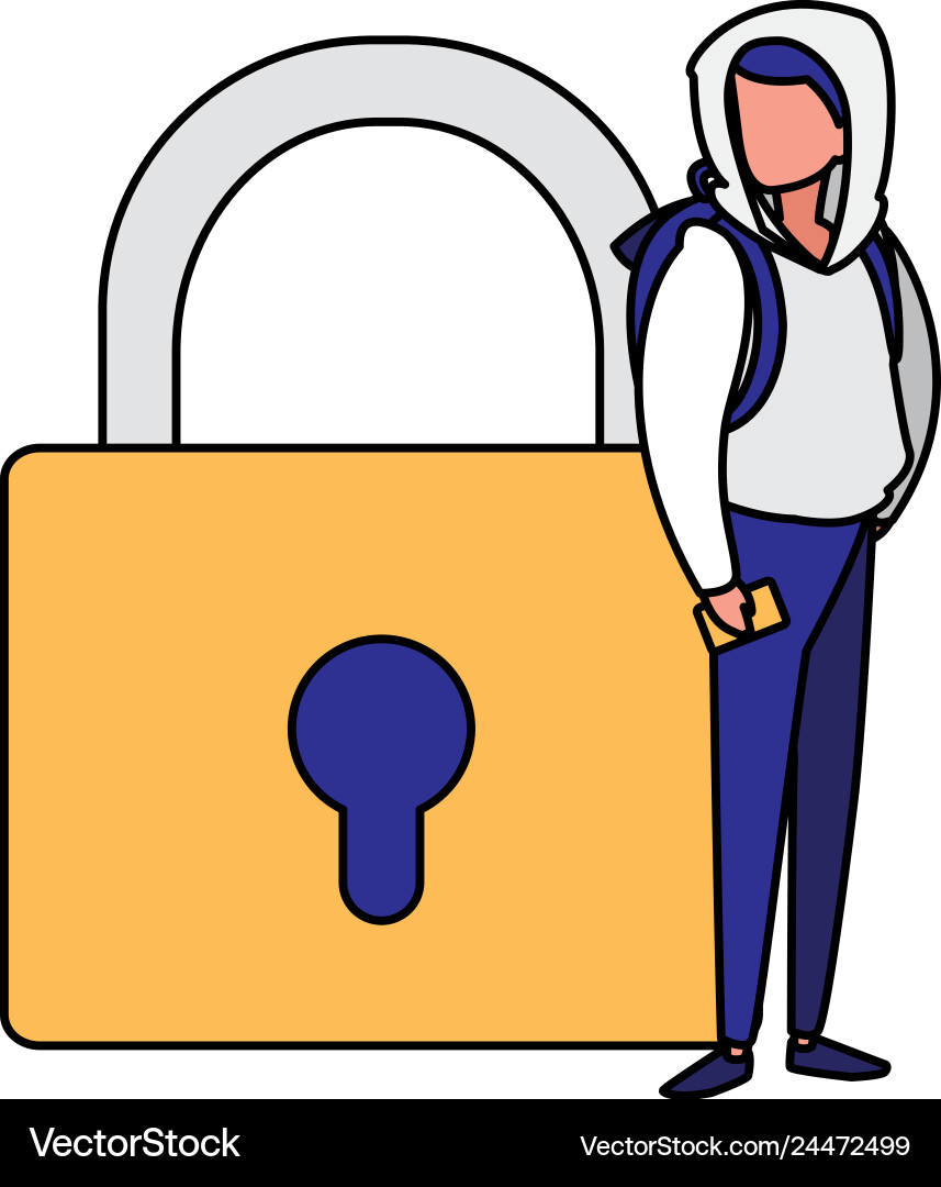Man with safe secure padlock Man with safe secure padlock vector image