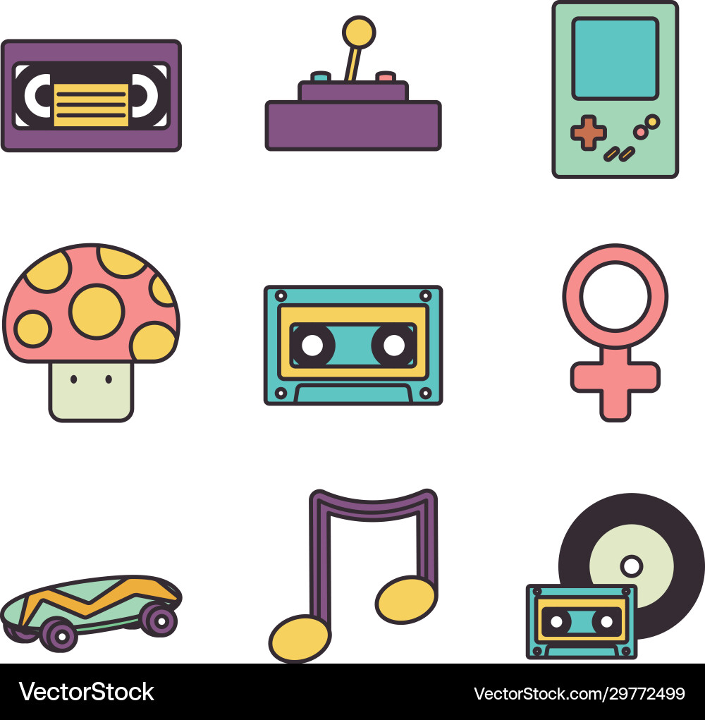 Retro line fill style icon set design vector image
