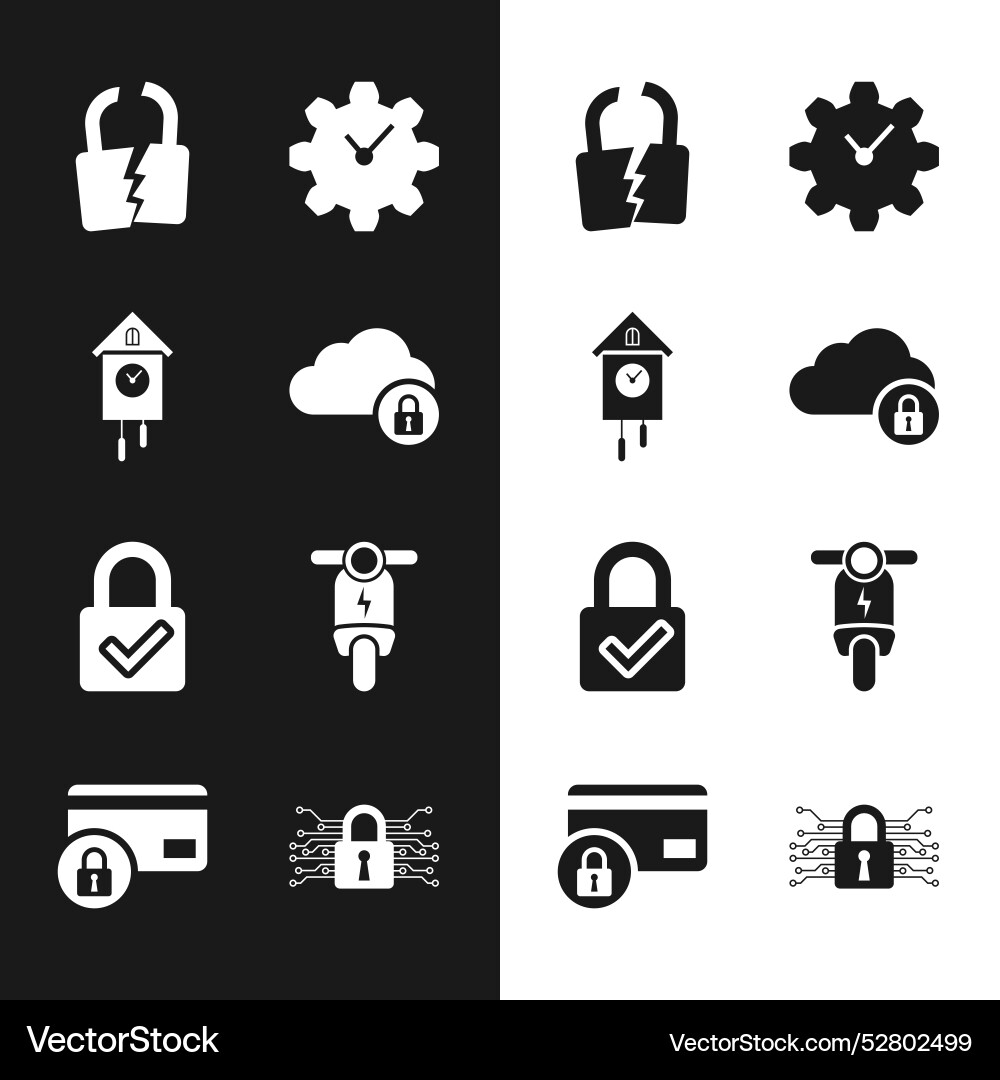 Set cloud computing lock retro wall watch broken Set cloud computing lock retro wall watch broken vector image