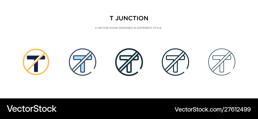 T junction icon in different style two colored Vector Image