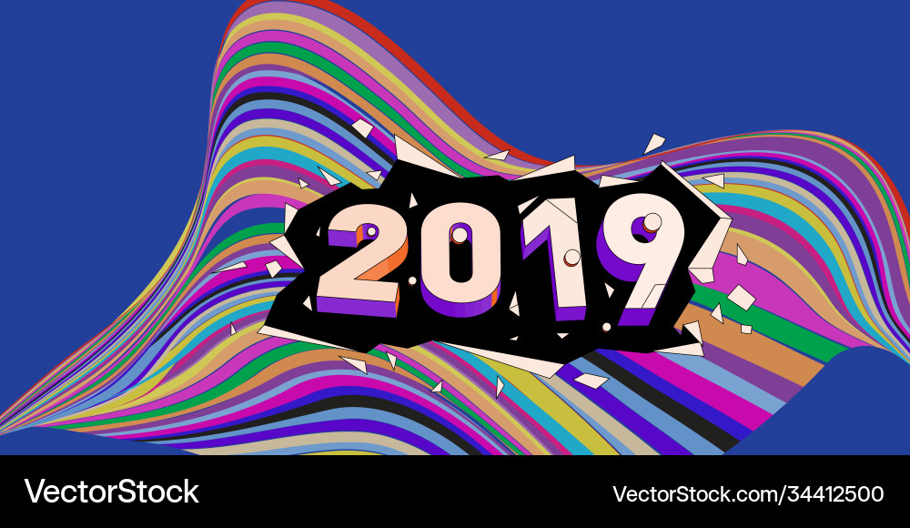 2021 new year text with wavy colorful line Vector Image