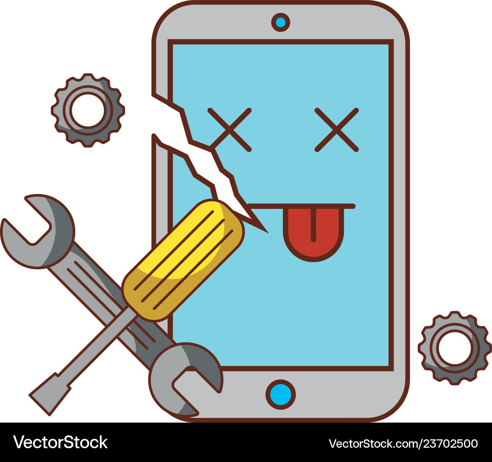 Broken cellphone error support tools Broken cellphone error support tools Vector Image