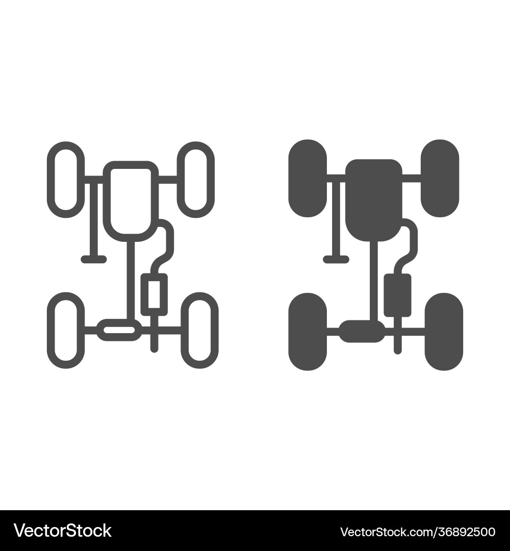 Car chassis with exhaust pipe line and solid icon Car chassis with exhaust pipe line and solid icon vector image
