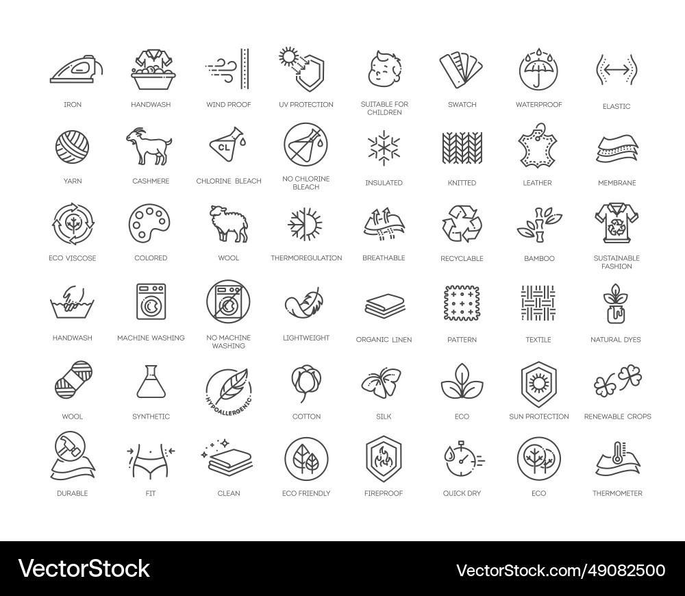 Fabric Feature Icons - Line Art Vector Image
