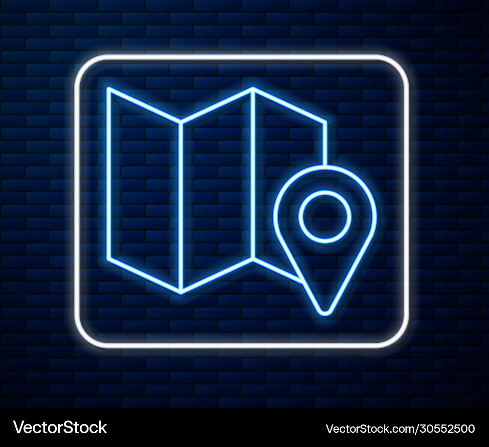 Glowing neon line folded map with location marker Vector Image