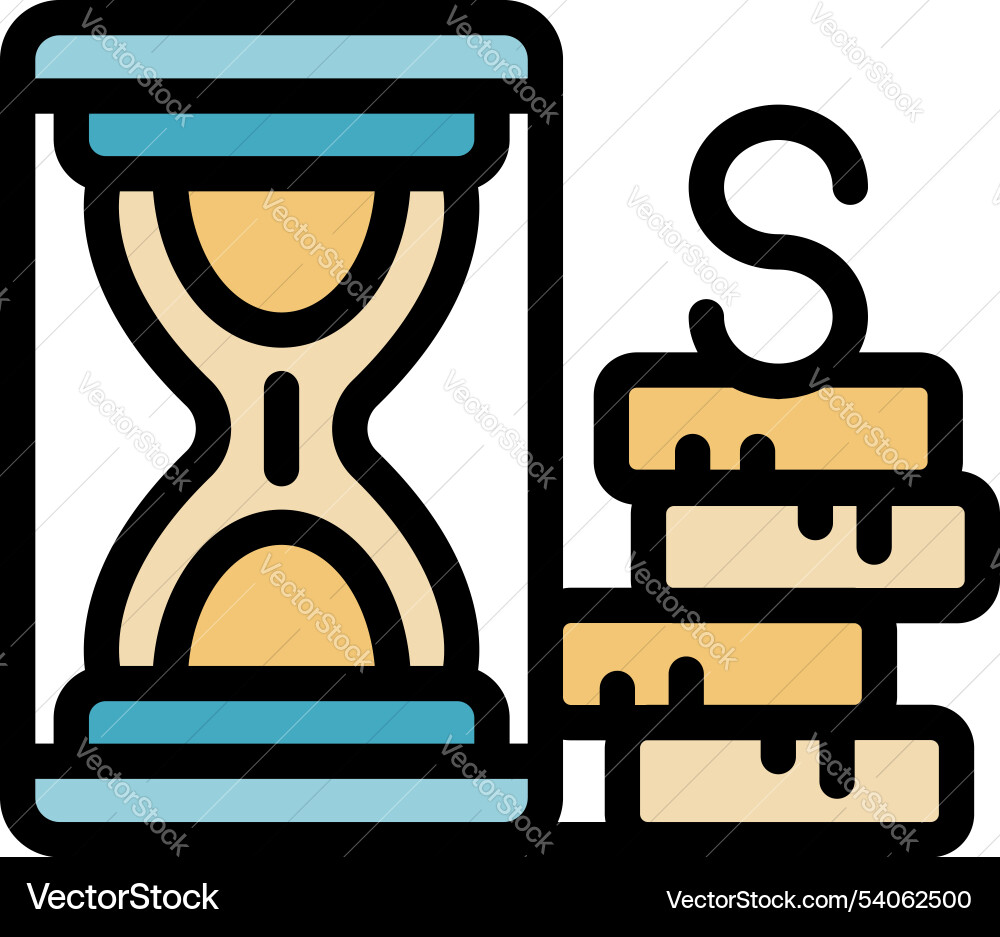 Hourglass measuring passing time next to stack Vector Image