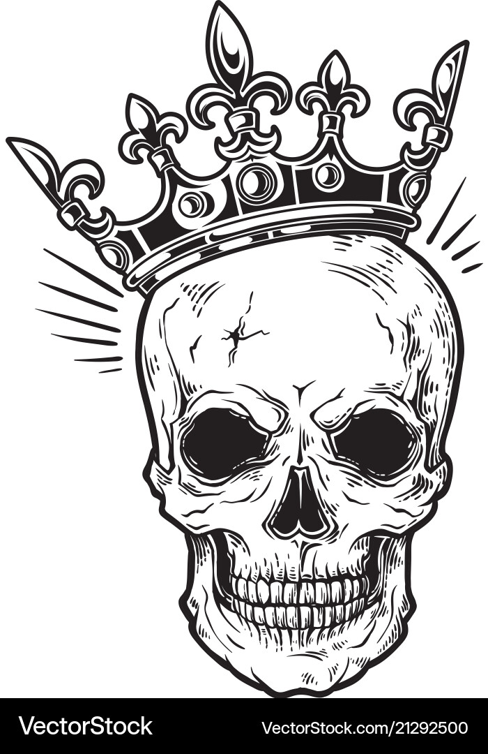 Human skull with crown for tattoo design Human skull with crown for tattoo design vector image