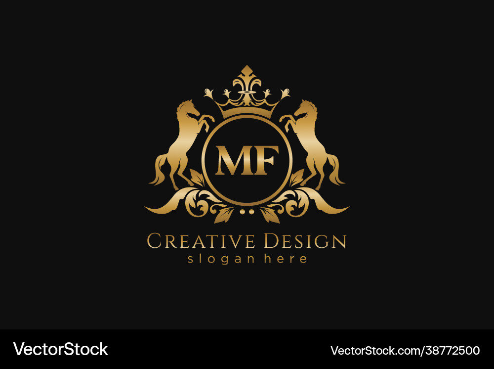 Initial mf retro golden crest with circle and two vector image