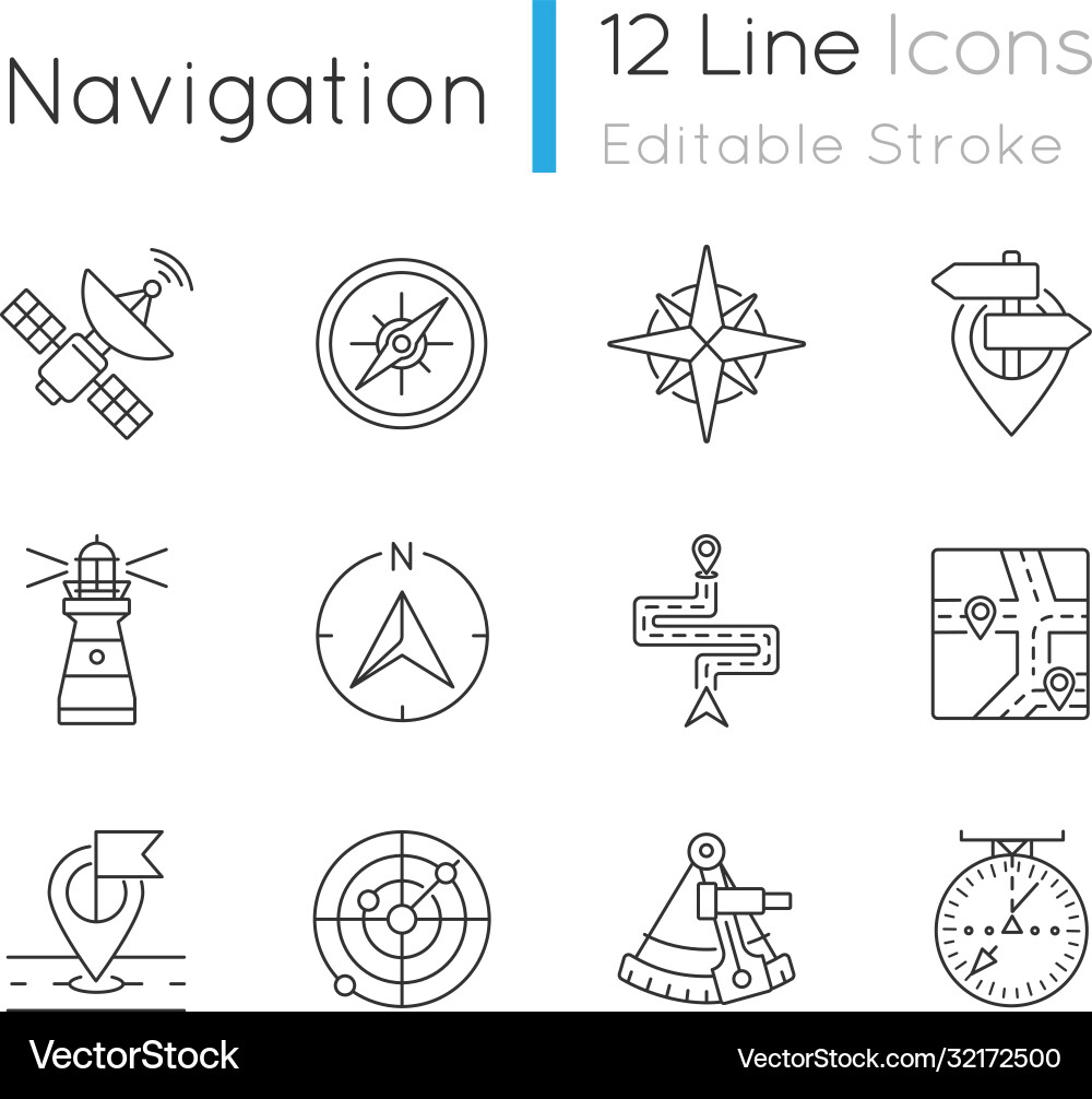 Navigation pixel perfect linear icons set Navigation pixel perfect linear icons set vector image
