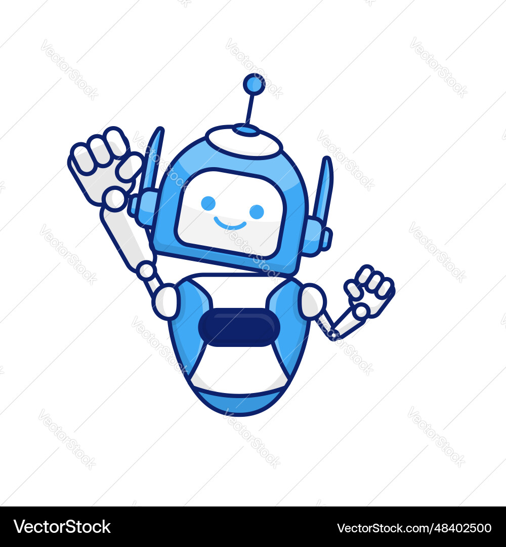 Robot character pose happy jumping Robot character pose happy jumping vector image