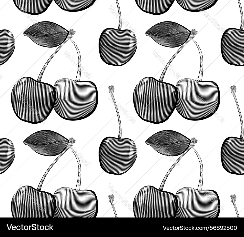 Seamless pattern with sketch cherries vector image