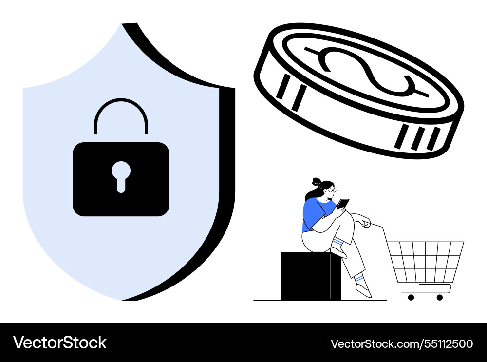 Secure online shopping concept with shield lock Vector Image