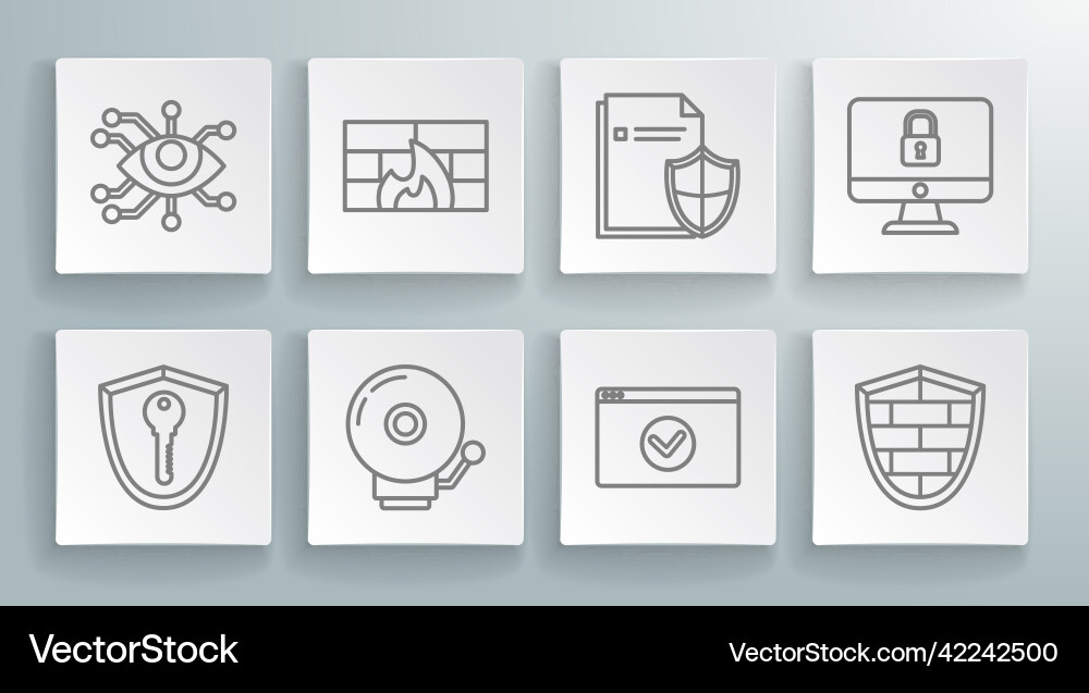 Set line shield with key firewall security wall Vector Image