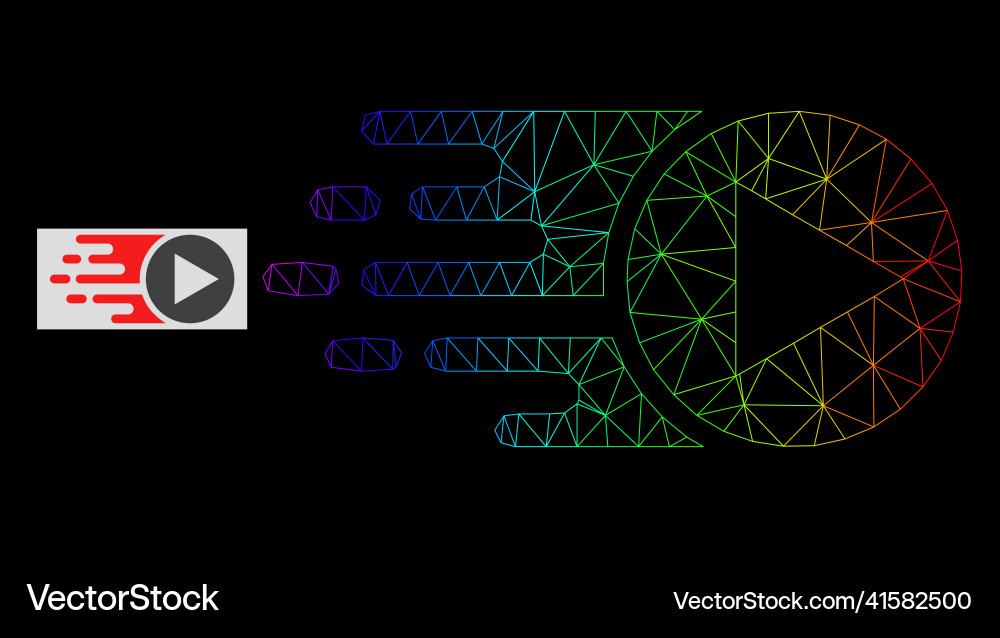 Spectrum gradiented polygonal net start play icon vector image
