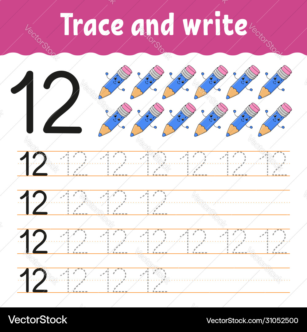 Trace and write number 12 handwriting practice Trace and write number 12 handwriting practice vector image