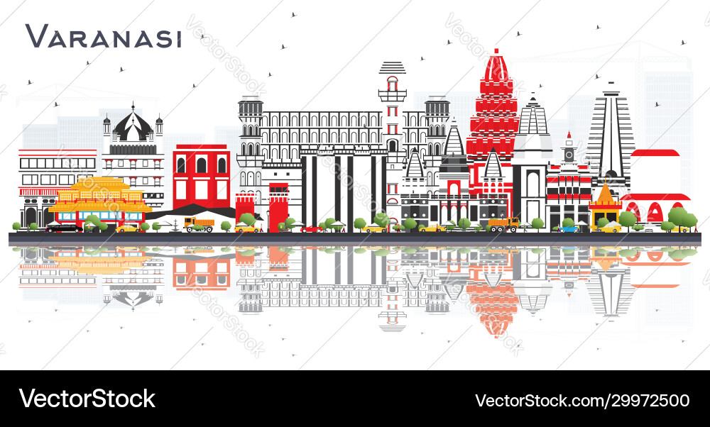 Varanasi india city skyline with color buildings Varanasi india city skyline with color buildings vector image