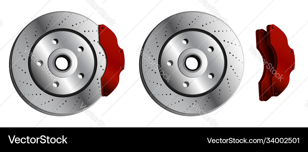 Car brake disc with red pads Vector Image